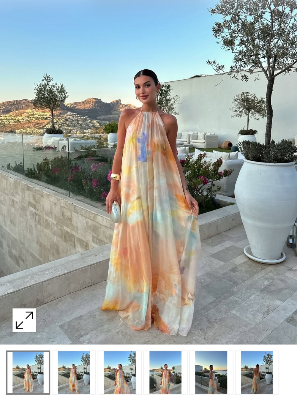 Halter-Neck Watercolor Maxi Dress